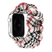 Voor Apple Watch Series 5 en 4 44 mm / 3 en 2 en 1 42 mm doek + roestvrijstalen haarring horlogeband (wit raster)