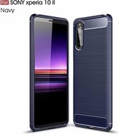 Voor Sony Xperia 10 II Brushed Texture Carbon TPU Case (Navy Blue)