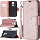 Voor Xiaomi Redmi Note 9 Litchi Texture Pure Color Horizontale Flip Leather Case met houder & kaartsleuven & Wallet & Lanyard (Rose Gold)