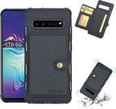 Voor Galaxy S10 5G Brushed Texture Shockproof PU + TPU Case, met kaartsleuven & portemonnee en fotolijst (zwart)