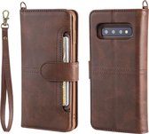 Voor Galaxy S10 Multifunctionele afneembare magnetische horizontale flip lederen tas met kaartsleuven en houder en portemonnee en fotolijst (koffie)