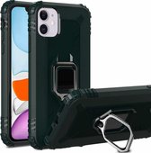 Voor iPhone 12/12 Pro koolstofvezel beschermhoes met 360 graden roterende ringhouder (groen)