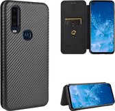 Voor Motorola Moto P40 Power / One Action Carbon Fiber Texture Magnetische Horizontale Flip TPU + PC + PU Leather Case met Touw & Card Slot (Zwart)