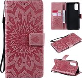 Voor OPPO Reno4 Sun Embossing Pattern Horizontale Flip Leather Case met Card Slot & Holder & Wallet & Lanyard (Pink)