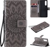 Voor Sony Xperia5 II Sun Embossing Pattern Horizontale Flip Leather Case met Card Slot & Holder & Wallet & Lanyard (Grey)