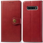 Retro effen kleur lederen gesp Mobiele telefoon bescherming lederen tas met fotolijst & kaartsleuf & portemonnee & beugel functie voor Galaxy S10 (rood)