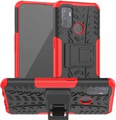 Voor OPPO A53 / A32 Bandentextuur Schokbestendig TPU + pc Beschermhoes met houder (rood)