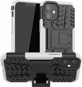 Voor iPhone 12 5.4 inch Tyre Texture Shockproof TPU + PC beschermhoes met houder (wit)