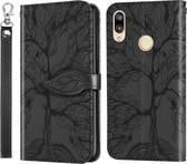 Voor Huawei Y7 Prime (2019) Life of Tree Embossing Pattern Horizontale Flip Leather Case met houder & kaartsleuf & portemonnee & fotolijst & Lanyard (zwart)