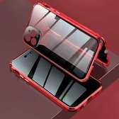 Vierhoekig schokbestendig anti-gluren magnetisch metalen frame Dubbelzijdig gehard glazen hoesje voor iPhone 11 Pro Max (rood)