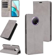 Voor Xiaomi Redmi Note 9 5G China-versie Retro-skin Zakelijke magnetische zuignap lederen tas met houder & kaartsleuven & portemonnee (grijs)