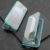 Voor iPhone 11 Pro Ultra slank dubbelzijdig magnetische adsorptie Hoekig frame Gehard glas Magneet Flip Case (groen)