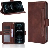 Meerdere kaartsleuven Horizontale lederen flip-hoes met houder en portemonnee voor iPhone 12 Pro Max (bruin)