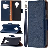 Voor Nokia 5.3 Litchi Textuur Pure Kleur Horizontale Flip Leren Case met Houder & Kaartsleuven & Portemonnee & Lanyard (Donkerblauw)