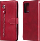 Voor Samsung Galaxy A52 5G Mode Kalf Textuur Rits Horizontale Flip Leren Case met Standaard & Kaartsleuven & Portemonnee Functie (Rood)