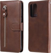 Voor Samsung Galaxy A52 5G Mode Kalfs Textuur Rits Horizontale Flip Leren Case met Standaard & Kaartsleuven & Portemonnee Functie (Bruin)