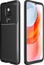 Voor Motorola Moto G Play (2021) Koolstofvezeltextuur Schokbestendig TPU-hoesje (zwart)