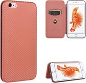 Voor iPhone 6 Plus / 6s Plus Koolstofvezeltextuur Magnetisch Horizontaal Flip TPU + PC + PU lederen hoes met kaartsleuf (bruin)