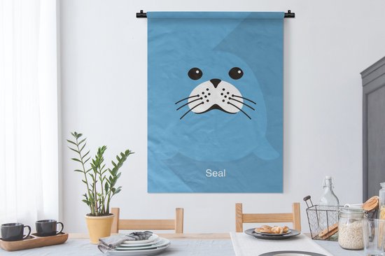 Tapisserie Illustration d'un lion de mer - Une illustration d'un lion de mer en bleu Tapisserie de coton 90x120 cm - Tapisserie avec photo