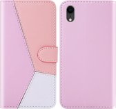 Voor iPhone XR Tricolor stiksels Horizontaal Flip TPU + PU lederen tas met houder & kaartsleuven & portemonnee (roze)