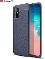 Voor Galaxy S20 + Litchi Texture TPU schokbestendig hoesje (marineblauw)