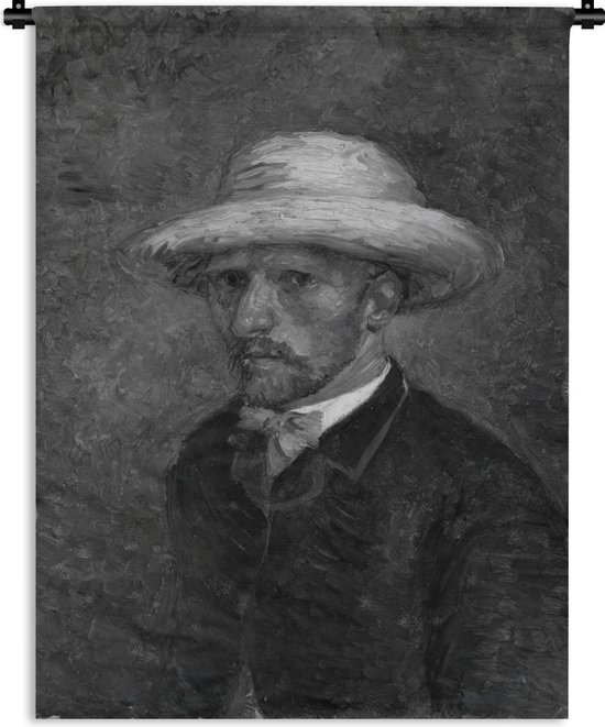 Wandkleed Vincent van Gogh - Portret Theo van Gogh in zwart-wit - Schilderij van Vincent van Gogh Wandkleed katoen 120x160 cm - Wandtapijt met foto XXL / Groot formaat!