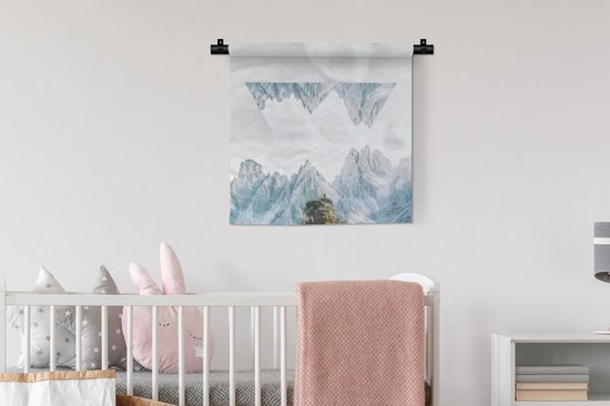 Tapisserie Conte de Fées - Paysage de montagne géométrique Tapisserie coton 60x60 cm - Tapisserie avec photo