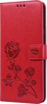 Samsung Galaxy A20s Hoesje - Mobigear - Flowers Serie - Kunstlederen Bookcase - Rood - Hoesje Geschikt Voor Samsung Galaxy A20s