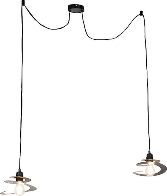 QAZQA scroll - Design Hanglamp - 2 lichts - L 500 mm - Zwart - Woonkamer | Slaapkamer | Keuken
