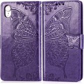 Butterfly Love Flowers Embossing Horizontal Flip Leather Case voor iPhone XR, met houder & kaartsleuven & portemonnee & draagkoord (donker paars)