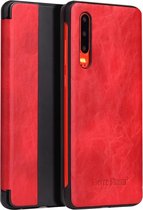 Fierre Shann Crazy Horse Texture Horizontal Flip PU Leather Case voor Huawei P30, met Smart View Window & Sleep Wake-up Function (Rood)