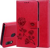 Rose reliÃ«f horizontaal Flip PU lederen tas voor Galaxy A30 / A20, met houder & kaartsleuven & portemonnee (rood)
