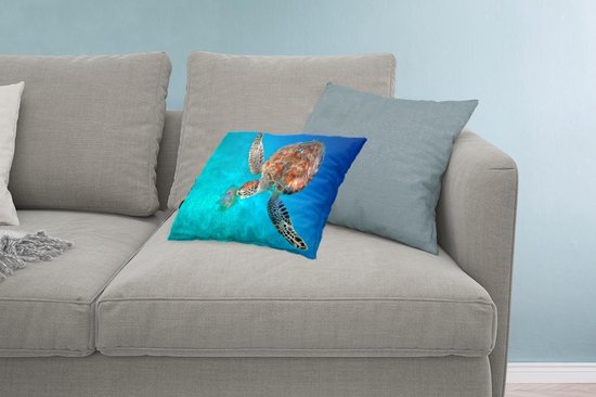 Sierkussen' intérieur Tortue - Tortue verte avec méduse - 50x30 cm - Coussin intérieur rectangulaire en coton