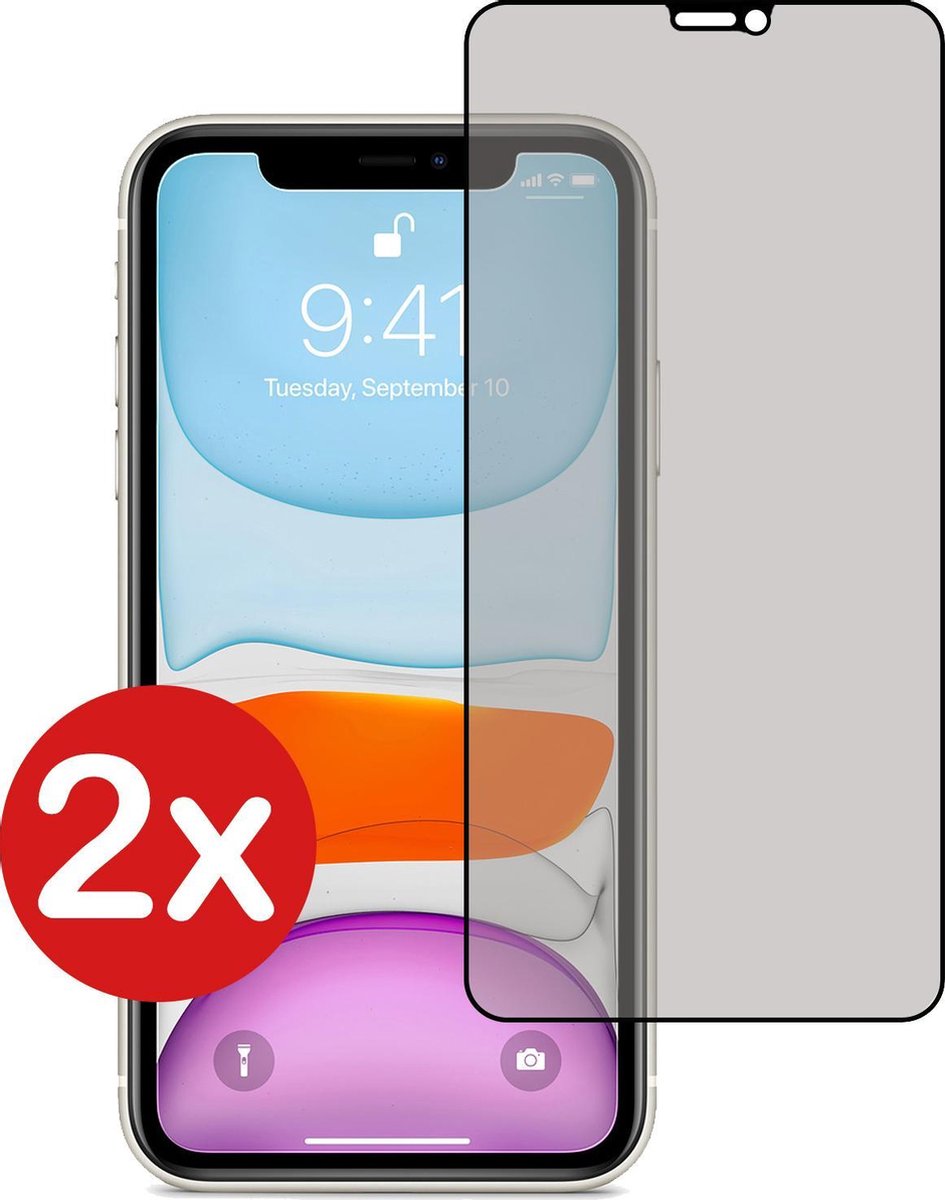 Screenprotector Geschikt voor iPhone X Screenprotector Privacy Glas Gehard Full Cover - Screenprotector Geschikt voor iPhone X Screenprotector Privacy Tempered Glass - 2 PACK