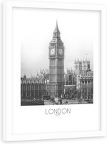 Foto in frame ,  Big Ben in Londen  , 80x120cm , Zwart wit , wanddecoratie