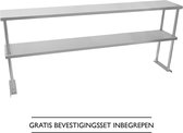 KuKoo - 2 boven wandschappen voor RVS werktafel - 180 cm L - GRATIS bevestigingsset inbegrepen - #304 Roestvrij staal - 100 kg capiciteit