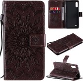 Voor LG K22 / K22 Plus Sun Embossing Pattern Horizontale Flip Leather Case met Card Slot & Holder & Wallet & Lanyard (Brown)