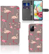 Hoesje met naam Geschikt voor Samsung Galaxy A71 Wallet Book Case Flamingo