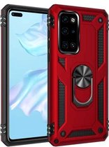 Voor Huawei P40 schokbestendige TPU + pc beschermhoes met 360 graden roterende houder (rood)