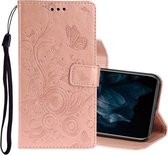 Voor Huawei Y7P / P40 lite E Pressed Printing Butterfly Pattern Horizontale Flip Leather Case met houder & kaartsleuven (Rose Gold)