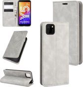 Voor Huawei Y5p / Honor 9S Retro-skin Business magnetische zuignap lederen tas met houder & kaartsleuven & portemonnee (grijs)