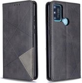 Voor Huawei Honor 9A Rhombus Texture Horizontale Flip Magnetische Leren Case met Houder & Kaartsleuven & Portemonnee (Zwart)