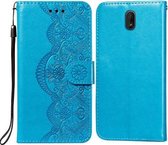 Voor Nokia C1 Flower Vine Embossing Pattern Horizontale Flip Leather Case met Card Slot & Holder & Wallet & Lanyard (Blue)