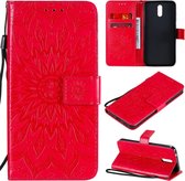 Voor Nokia 2.3 reliÃ«f zonnebloem patroon horizontale flip pu lederen tas met houder & kaartsleuven & portemonnee & lanyard (rood)