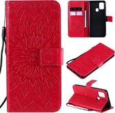 Voor Samsung Galaxy A21s reliÃ«f zonnebloem patroon horizontale flip pu lederen tas met houder & kaartsleuven & portemonnee & lanyard (rood)