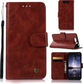 Voor ZTE Blade V8 Retro koperen knop Crazy Horse Horizontale flip PU lederen tas met houder & kaartsleuven & portemonnee en lanyard (wijnrood)