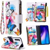 Voor Xiaomi Redmi Note 8 Gekleurd tekenpatroon Rits Horizontale flip lederen tas met houder & kaartsleuven & portemonnee (twee vlinders)