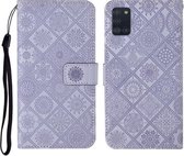 Voor Samsung Galaxy A31 etnische stijl reliëf patroon horizontale flip lederen tas met houder & kaartsleuven & portemonnee & lanyard (paars)