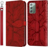 Voor Samsung Galaxy Note20 Life of Tree Embossing Pattern Horizontale Flip lederen tas met houder & kaartsleuf & portemonnee & fotolijst & lanyard (rood)