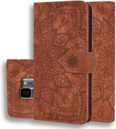 Kalfspatroon dubbel opvouwbaar design reliëf lederen tas met portemonnee & houder & kaartsleuven voor Galaxy S9 (bruin)